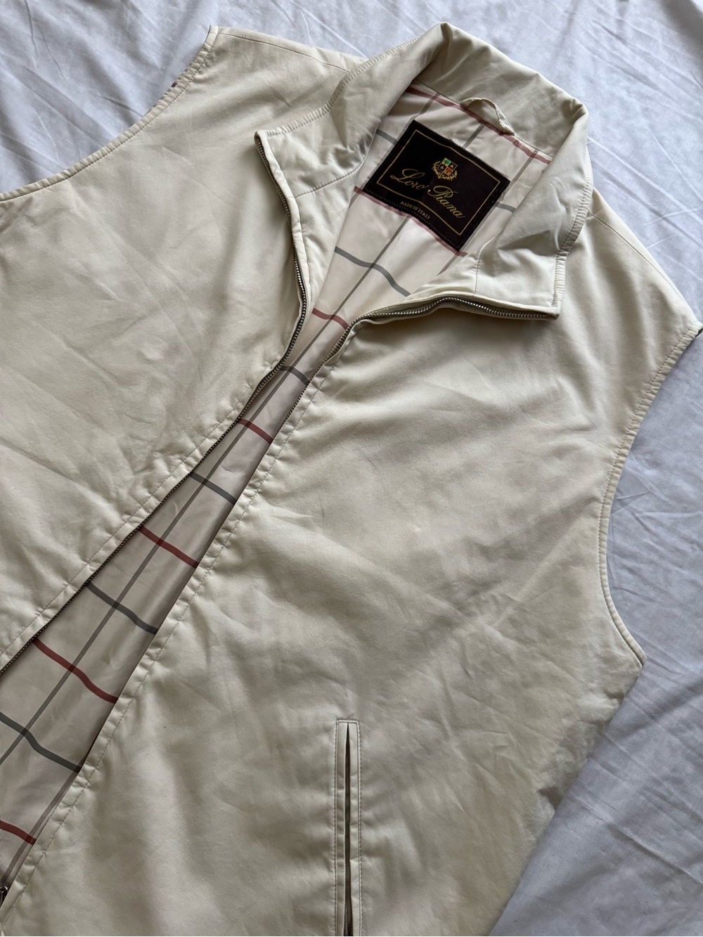 Loro Piana Storm System Beige Cotton Blend Zip Vest Made in Italy XL